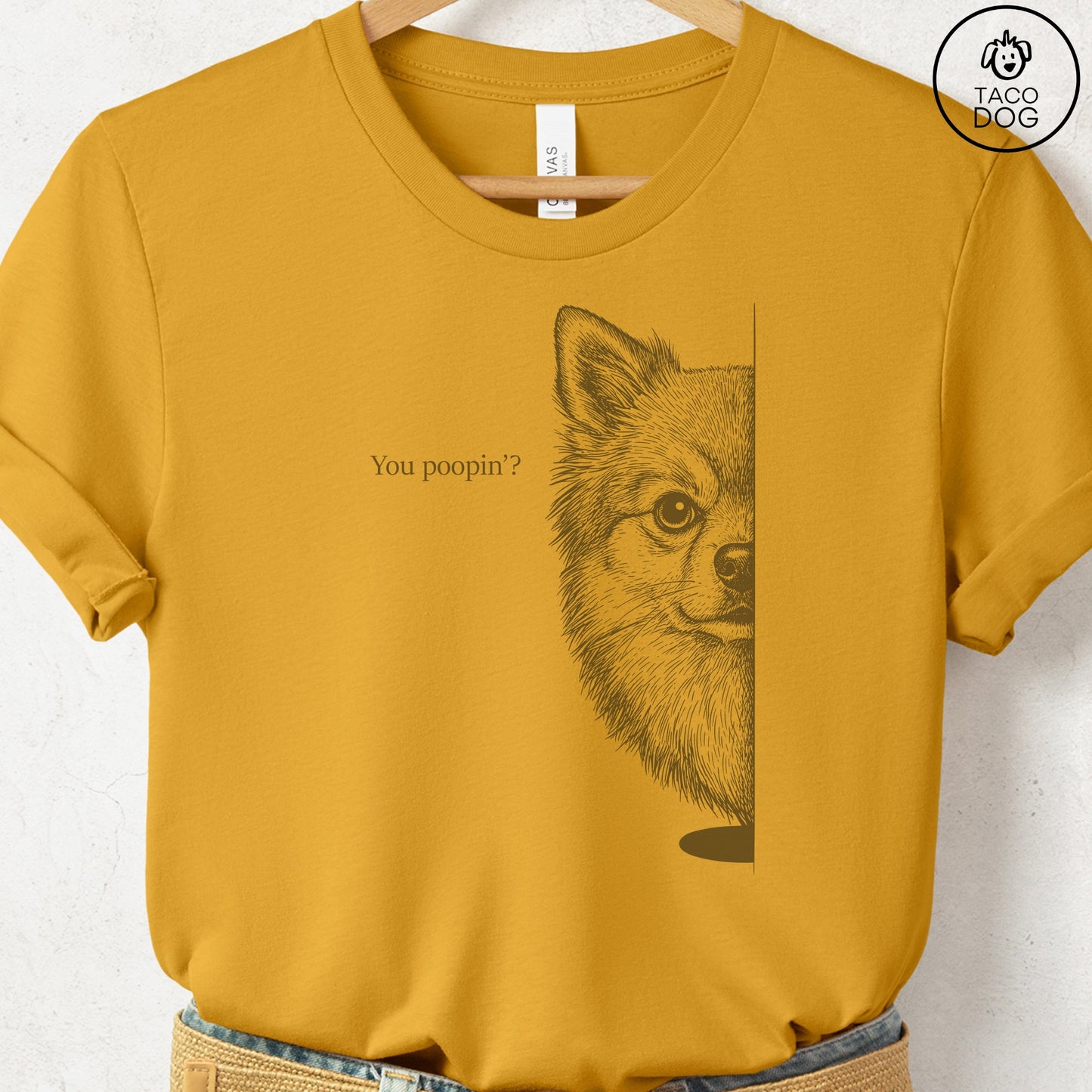 Pomeranian Poopin T-Shirt Mustard Taco-Dog