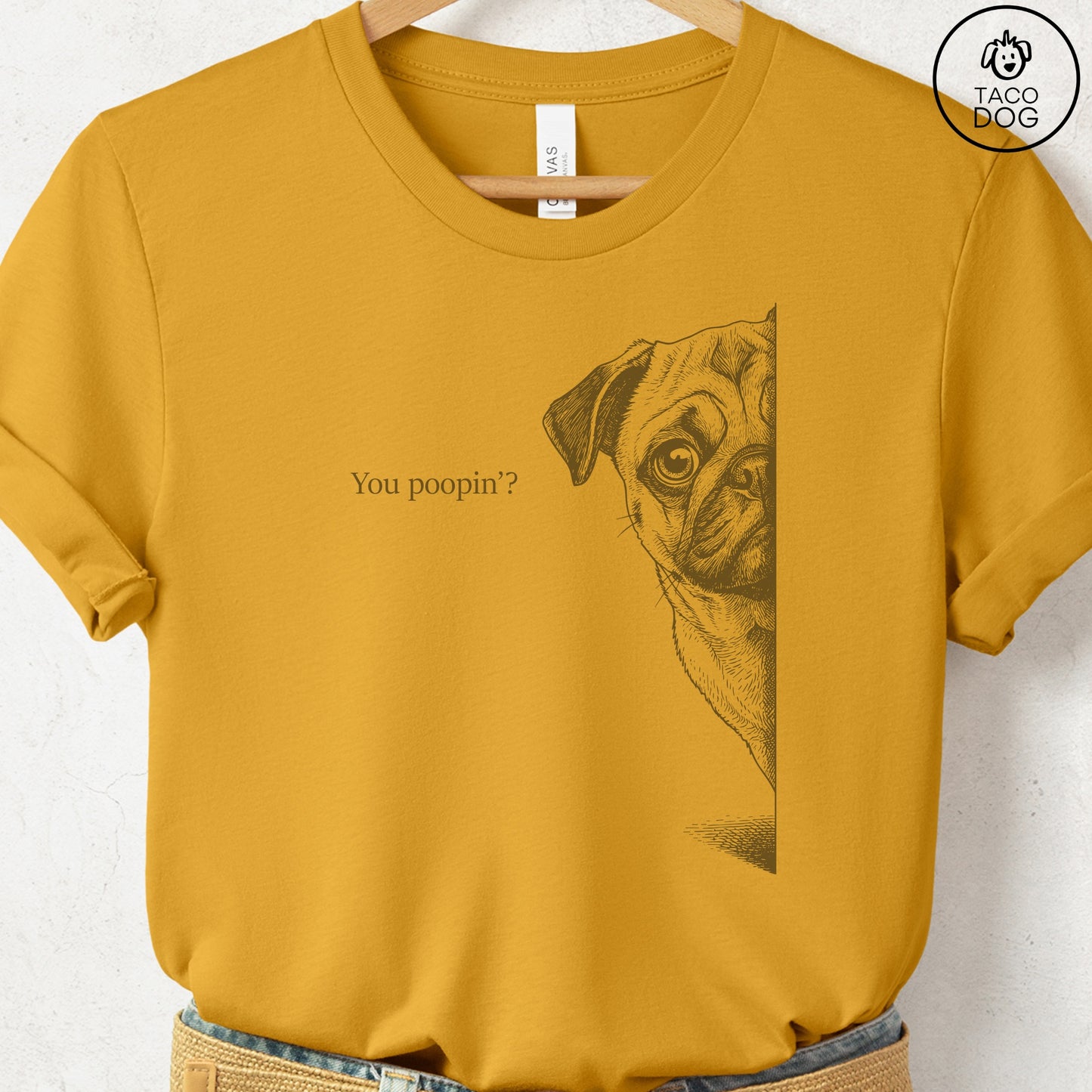 Pug Poopin T-Shirt Mustard Taco-Dog