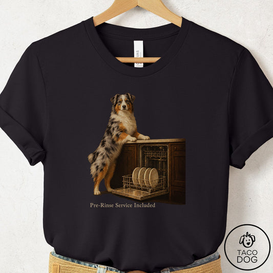 Australian Shepherd Pre-Rinse T-Shirt Black Taco-Dog