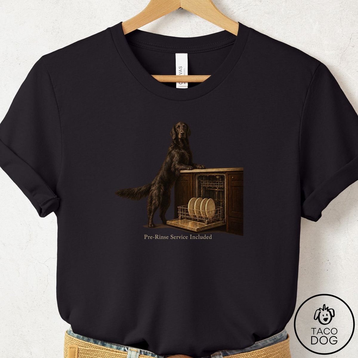 Flat-Coated Retriever Pre-Rinse T-Shirt Black Taco-Dog