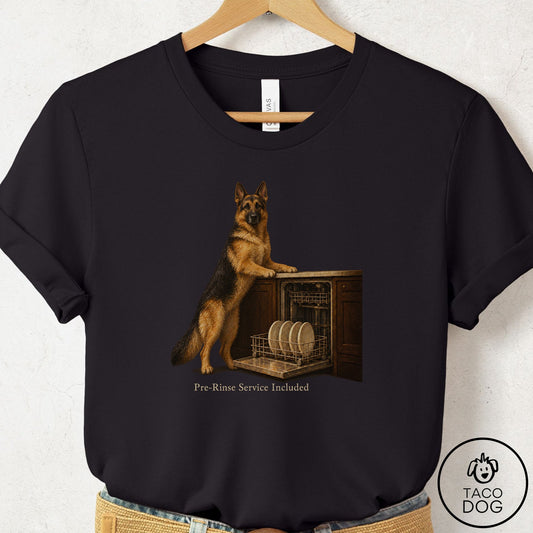 German Shepherd Pre-Rinse T-Shirt Black Taco-Dog