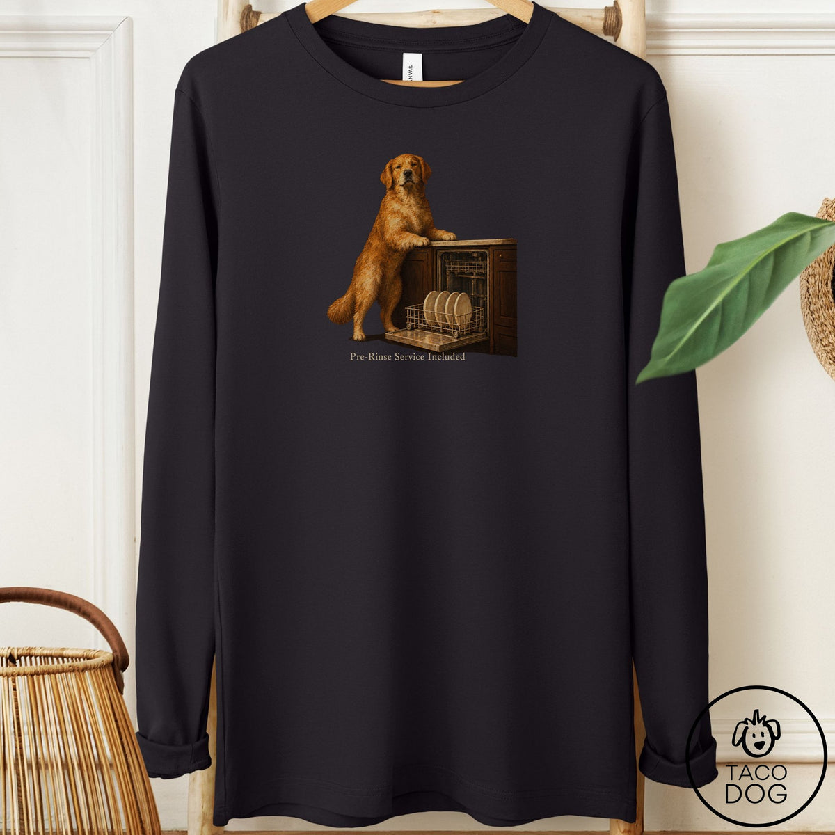 Golden Retriever Pre-Rinse Long Sleeve Tee Black Taco-Dog