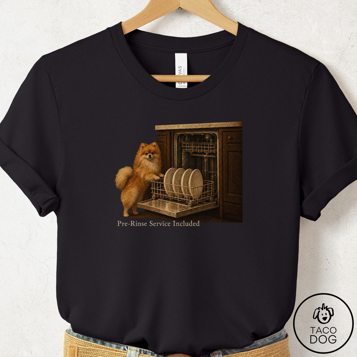 Pomeranian Pre-Rinse T-Shirt Black Taco-Dog