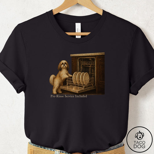 Shih Tzu Pre-Rinse T-Shirt Black Taco-Dog