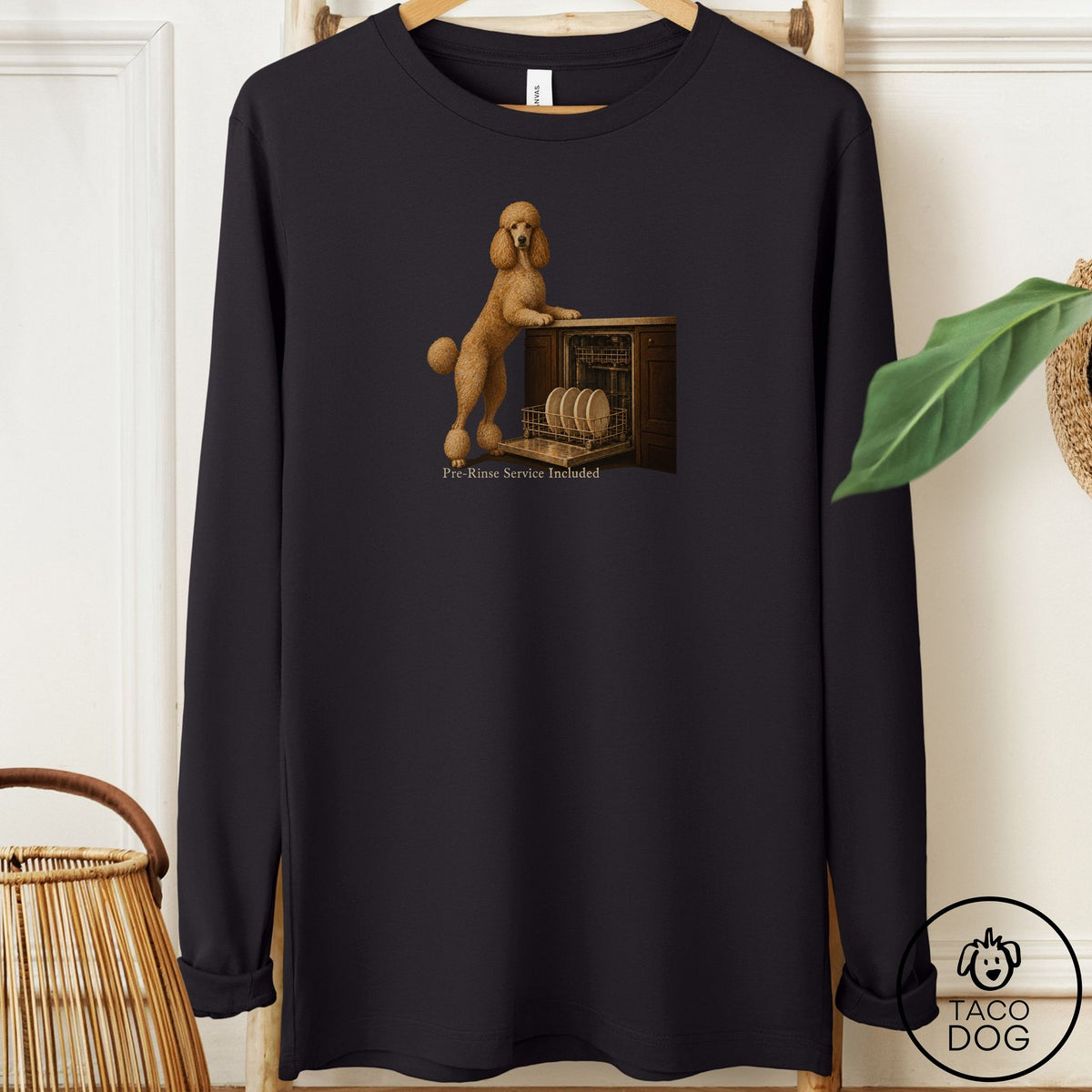 Poodle Pre-Rinse Long Sleeve Tee Black Taco-Dog