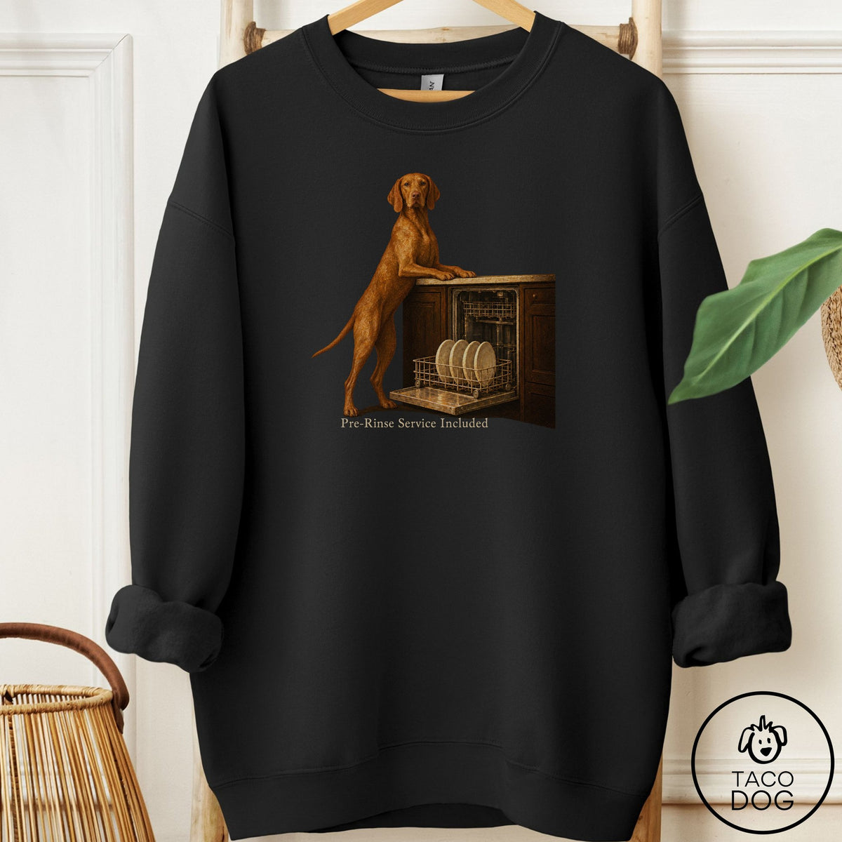 Vizsla Pre-Rinse Sweatshirt Black Taco-Dog