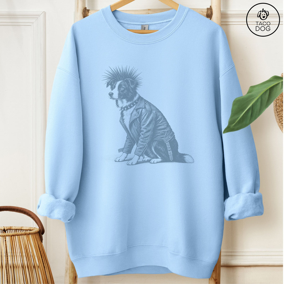 Border Collie Punk Sweatshirt Light Blue Taco-Dog