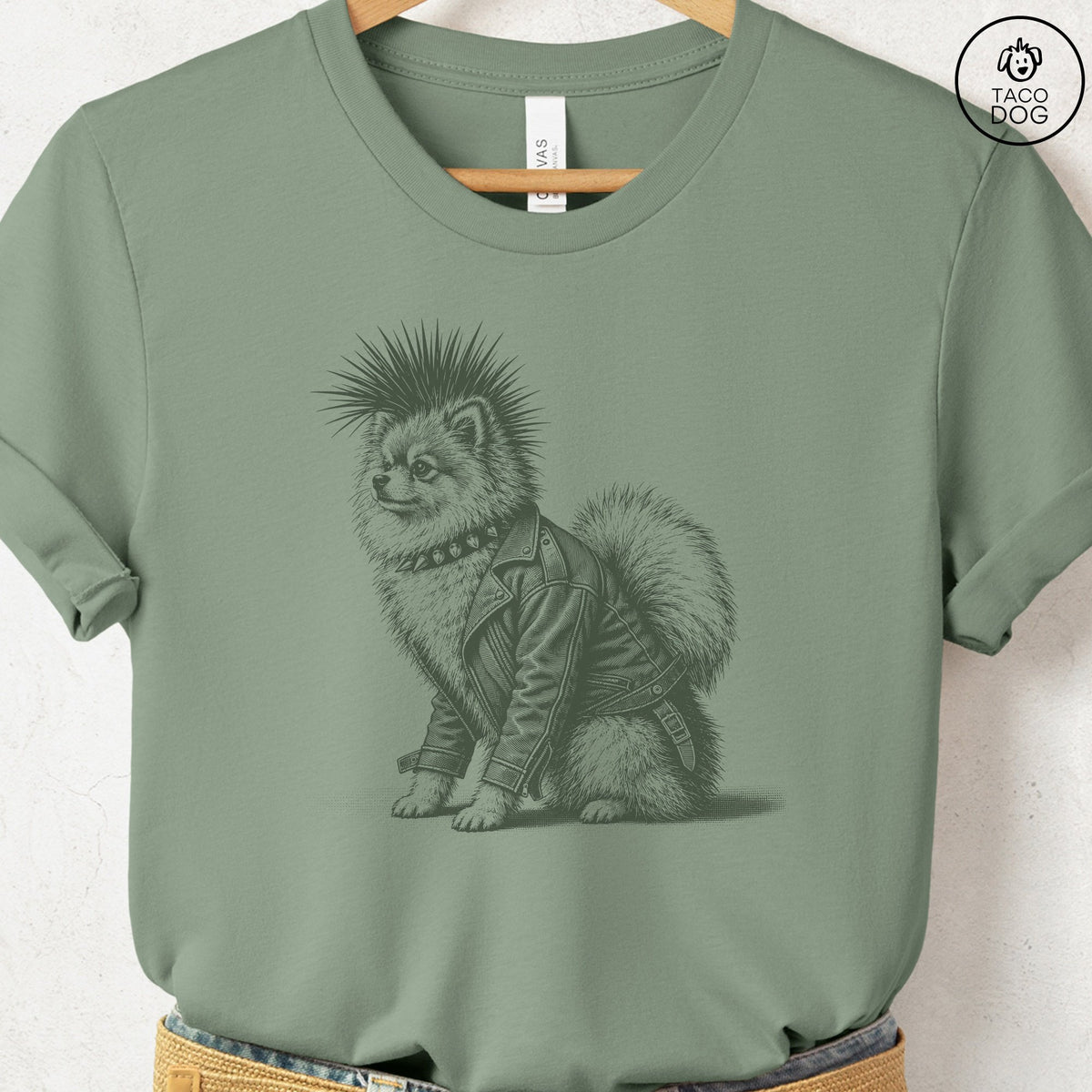 Pomeranian Punk T-Shirt Sage Taco-Dog