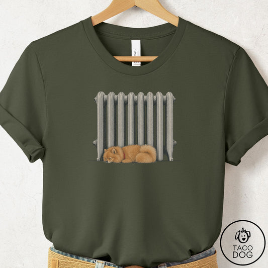 Pomeranian Radiator T-Shirt Military Green Taco-Dog