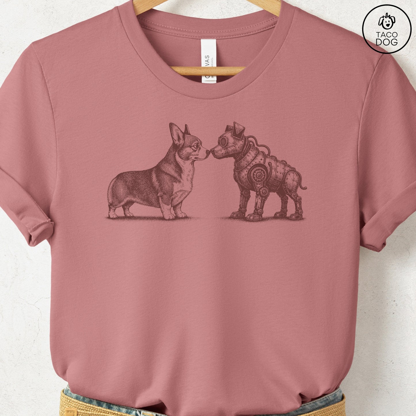 Corgi Robot Dog T-Shirt Heather Mauve Taco-Dog
