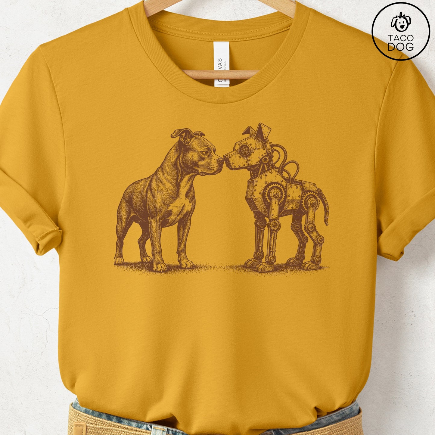 Pitbull Robot Dog T-Shirt Mustard S Taco-Dog