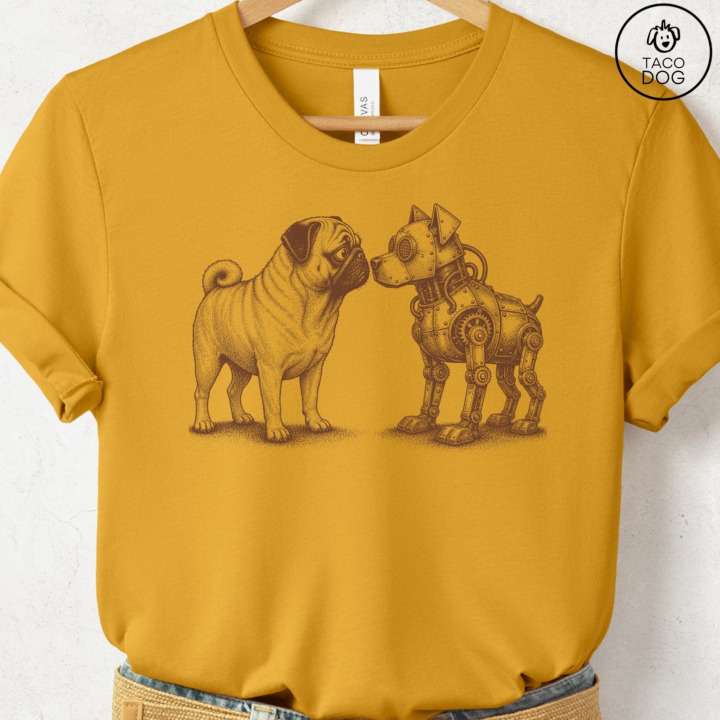 Pug Robot Dog T-Shirt Mustard Taco-Dog