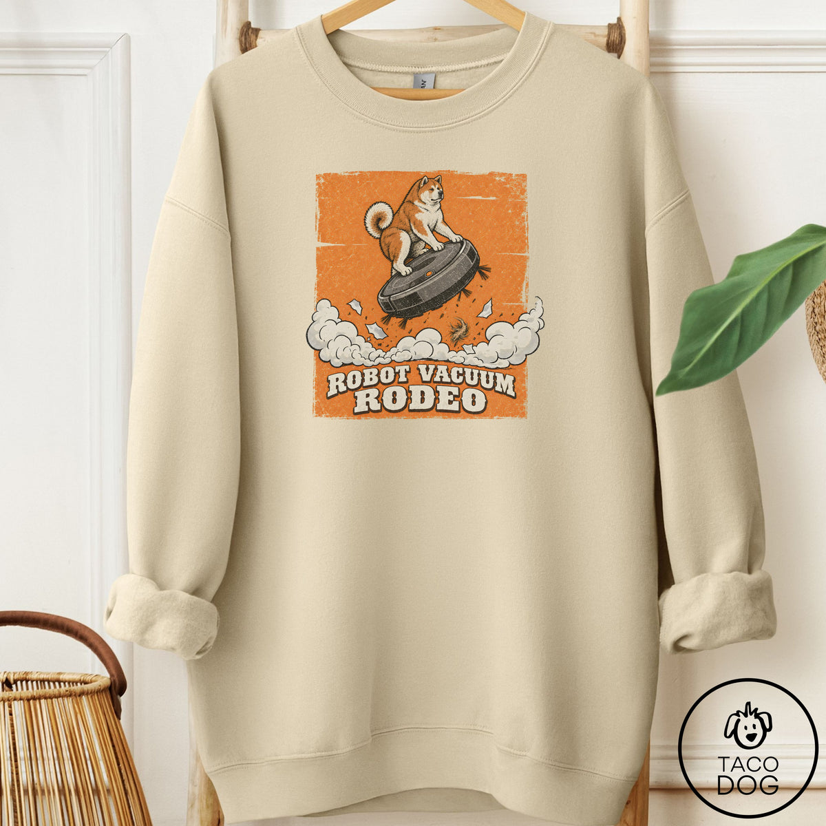 Akita Robot Vacuum Rodeo Sweatshirt Sand Taco-Dog