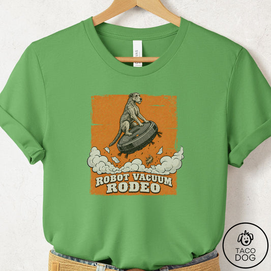 Irish Wolfhound Robot Vacuum Rodeo T-Shirt Leaf Taco-Dog