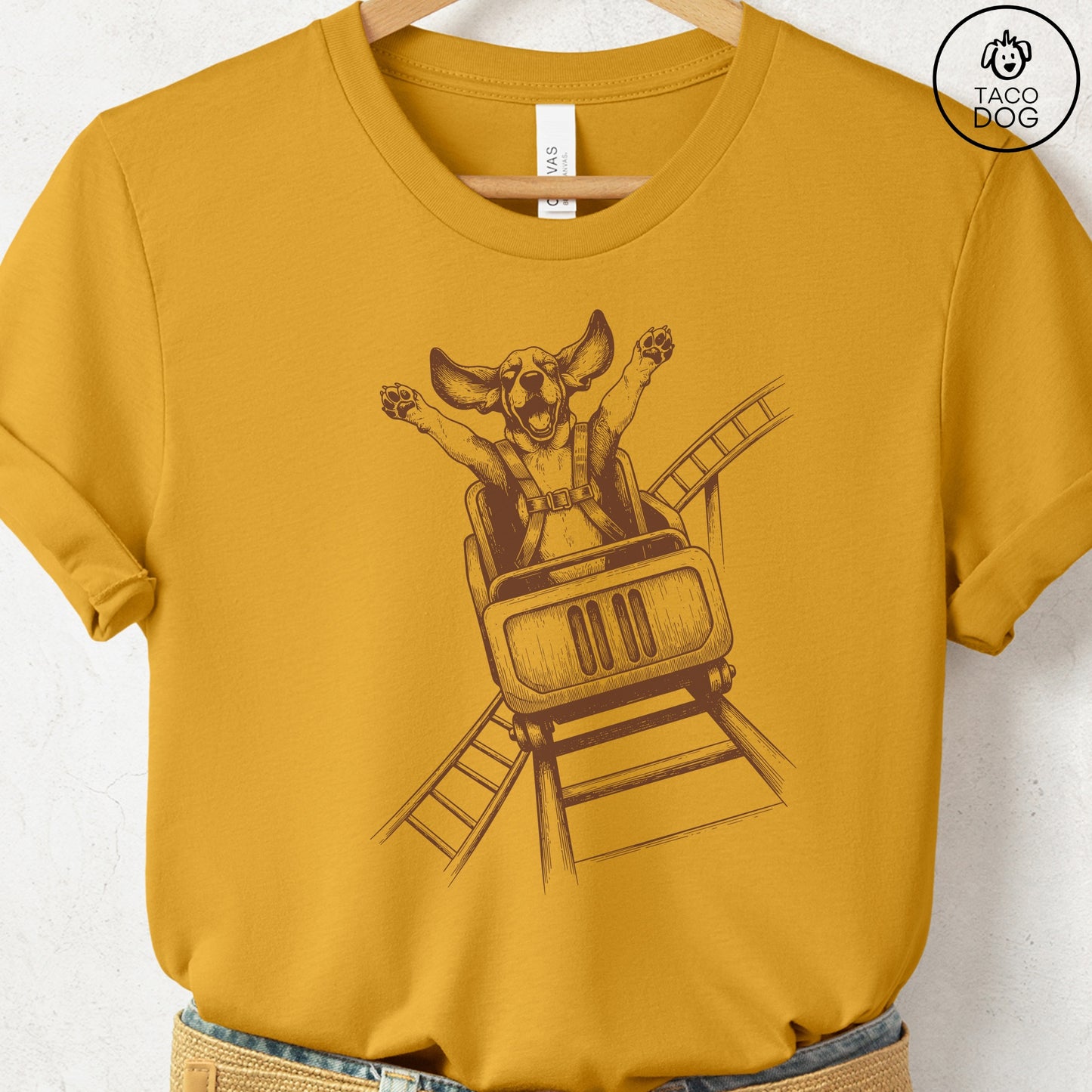 Basset Hound Roller Coaster T-Shirt Mustard S Taco-Dog