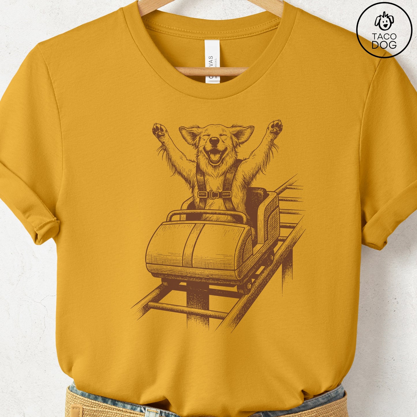 Golden Retriever Roller Coaster T-Shirt Mustard S Taco-Dog
