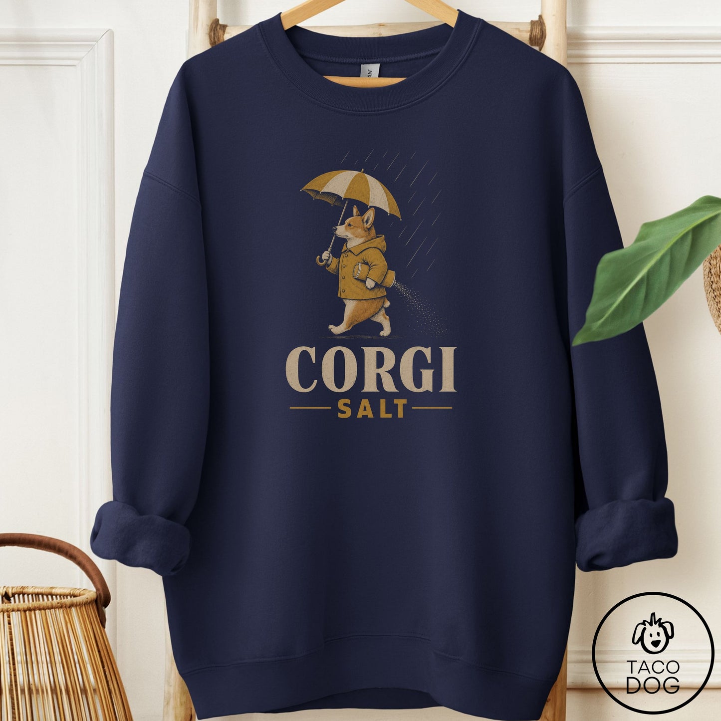 Corgi Salt Sweatshirt Navy Taco-Dog