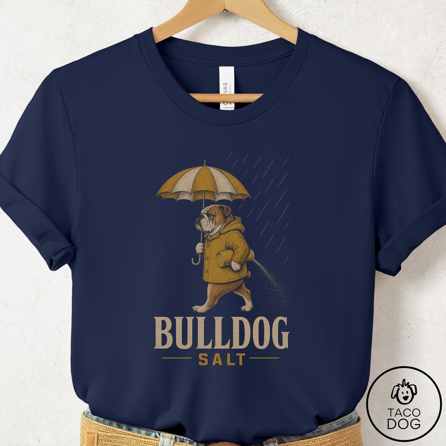 English Bulldog Salt T-Shirt Navy Taco-Dog