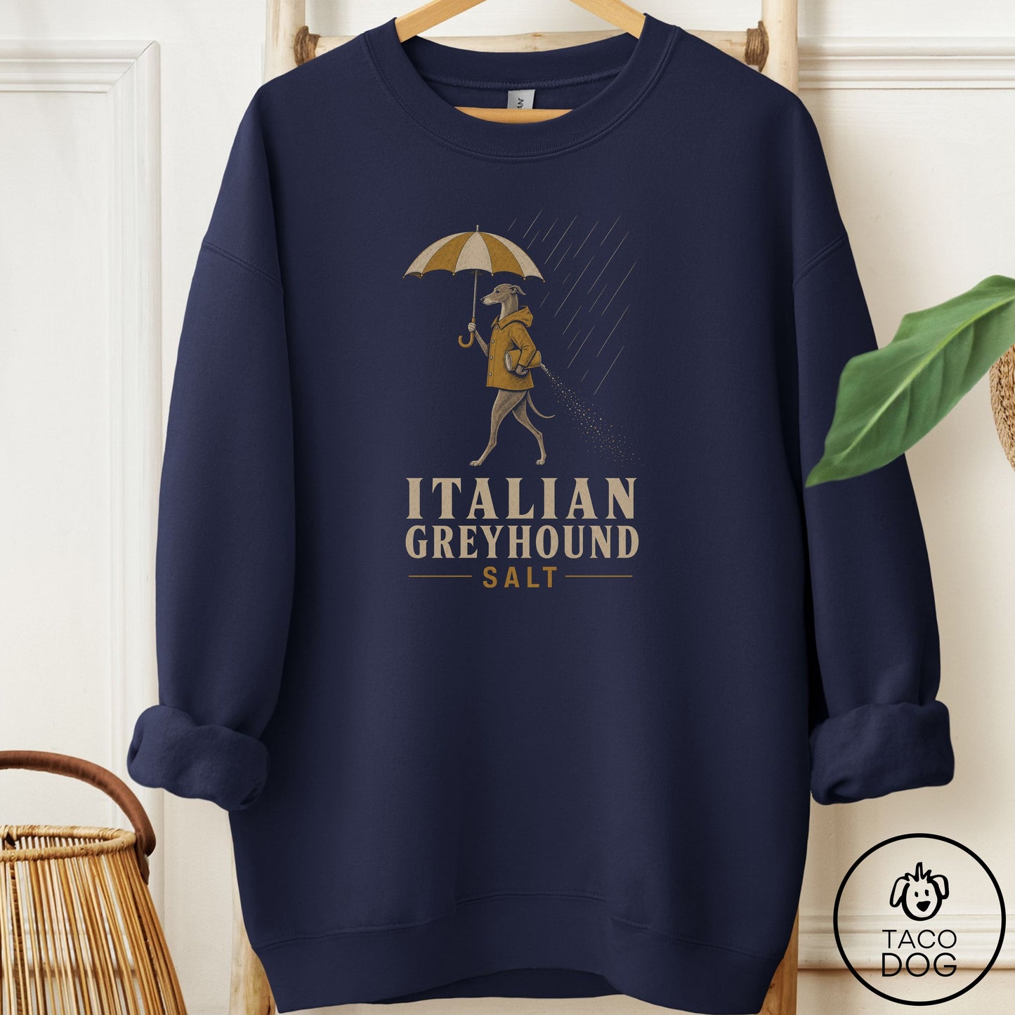 Italian Greyhound Whippet Salt Sweatshirt Navy Taco-Dog
