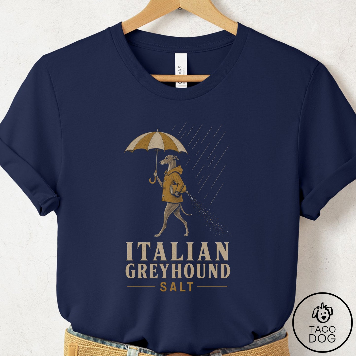 Italian Greyhound Whippet Salt T-Shirt Navy Taco-Dog