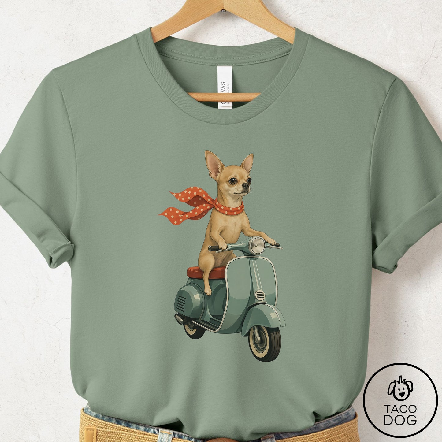 Chihuahua Scooter T-Shirt Sage Taco-Dog