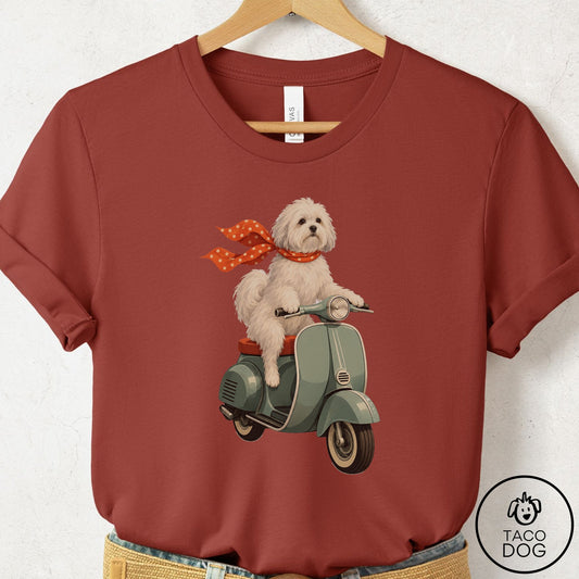 Coton De Tulear Scooter T-Shirt Rust Taco-Dog