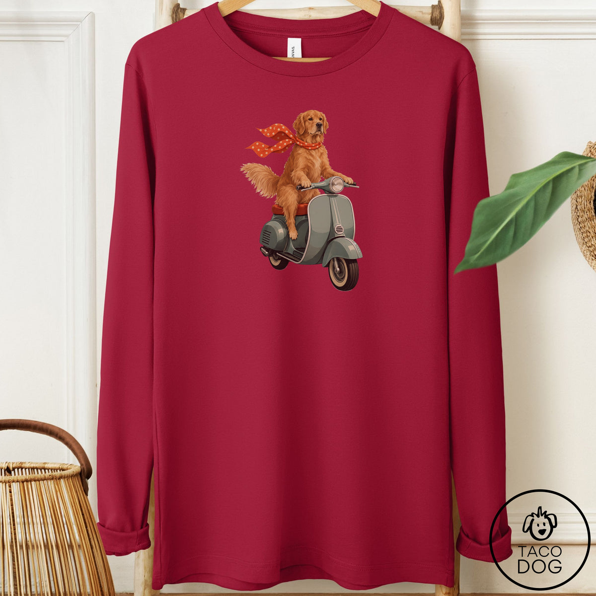Golden Retriever Scooter Long Sleeve Tee Cardinal Taco-Dog