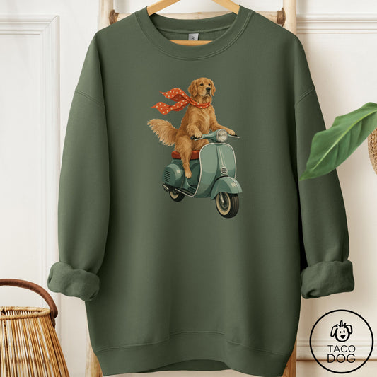 Golden Retriever Scooter Sweatshirt Military Green Taco-Dog