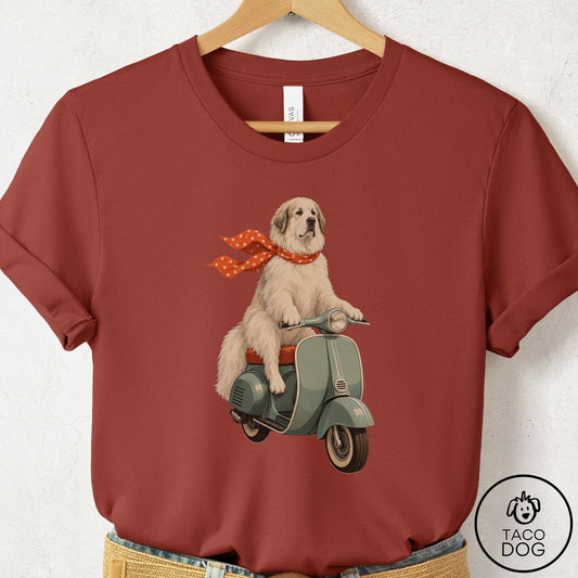 Great Pyrenees Scooter T-Shirt Rust Taco-Dog