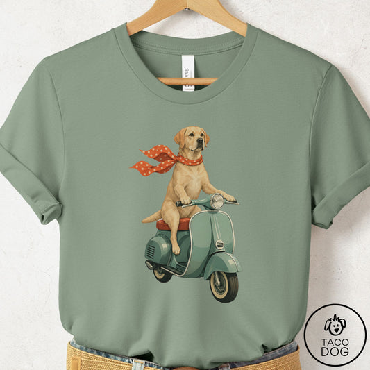 Labrador Retriever Lab Scooter T-Shirt Sage Taco-Dog