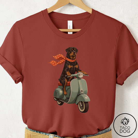 Rottweiler Scooter T-Shirt Rust Taco-Dog