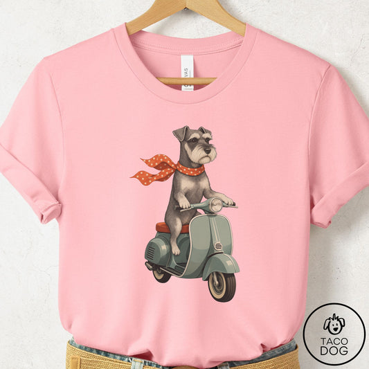 Schnauzer Scooter T-Shirt Pink Taco-Dog