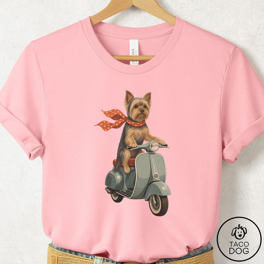 Yorkshire Terrier Yorkie Scooter T-Shirt Pink Taco-Dog