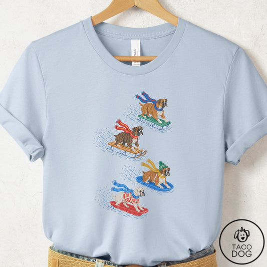 Boxer Sledding T-Shirt Light Blue Taco-Dog