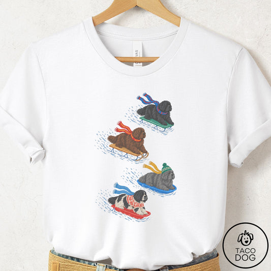 Newfoundland Sledding T-Shirt White Taco-Dog