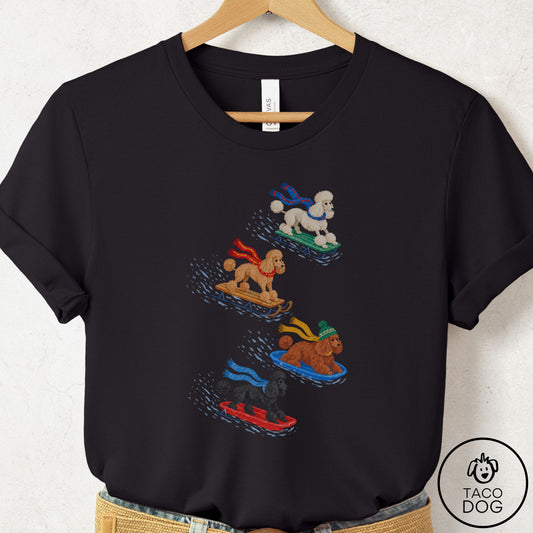 Poodle Sledding T-Shirt Black Taco-Dog