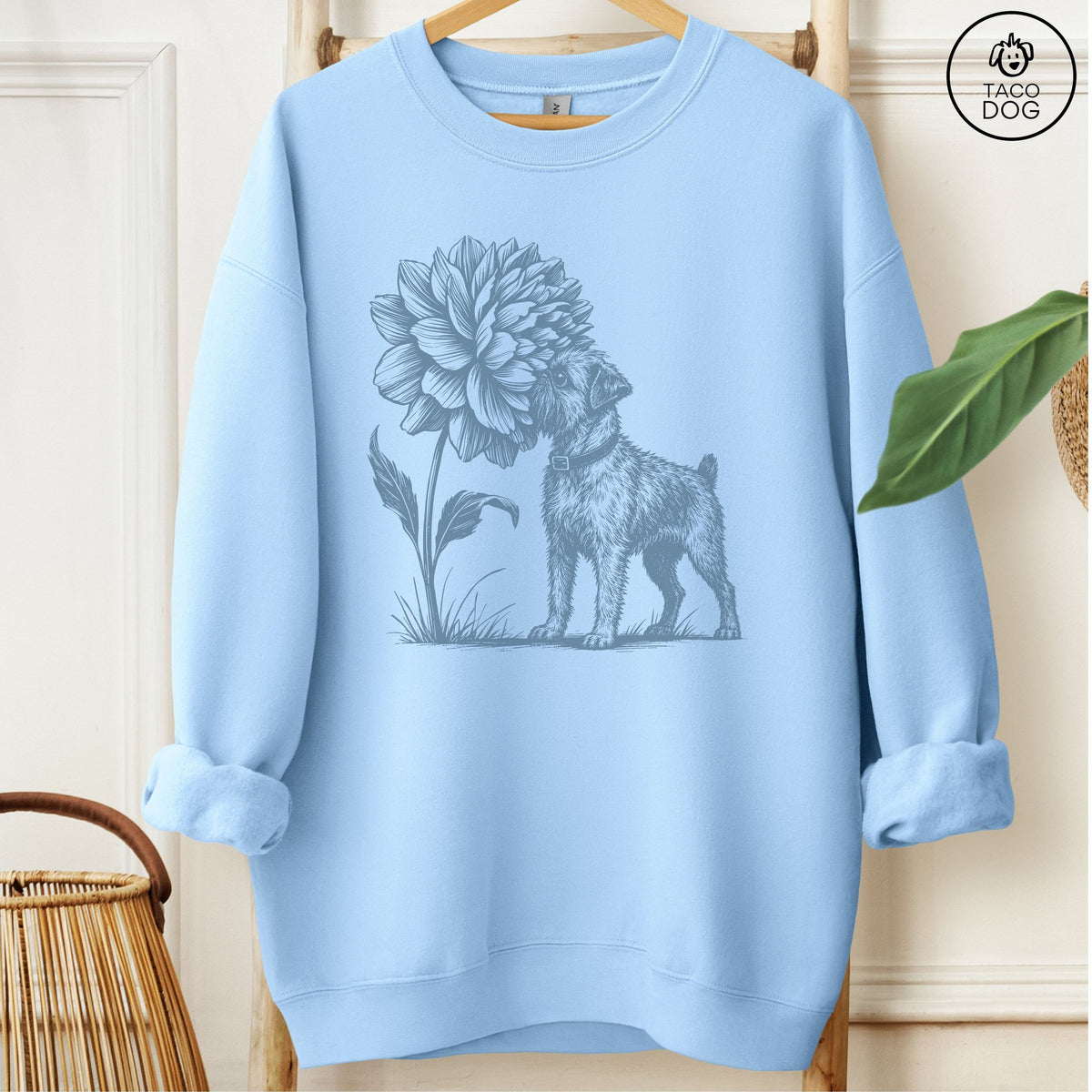 Brussels Griffon Smell The Flowers Sweatshirt Light Blue Taco-Dog