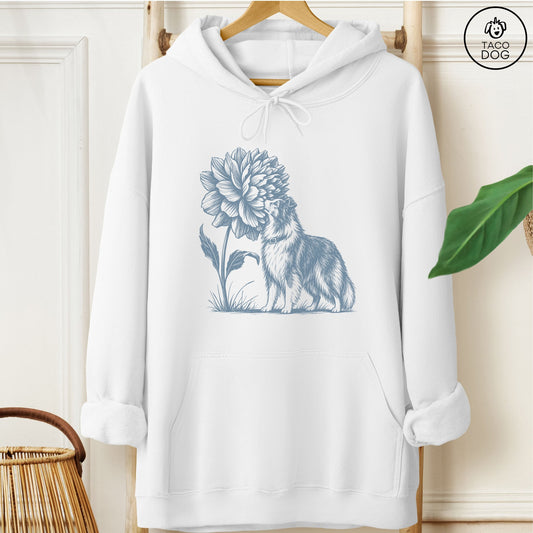 Shetland Sheepdog Smell The Flowers Hoodie White Taco-Dog