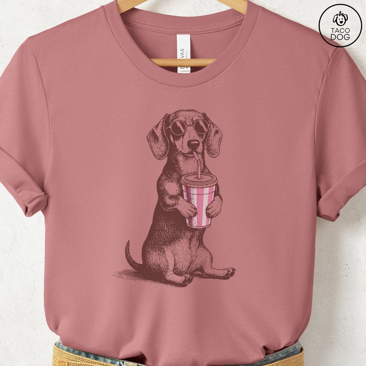 Dachshund Smoothie T-Shirt Heather Mauve S Taco-Dog