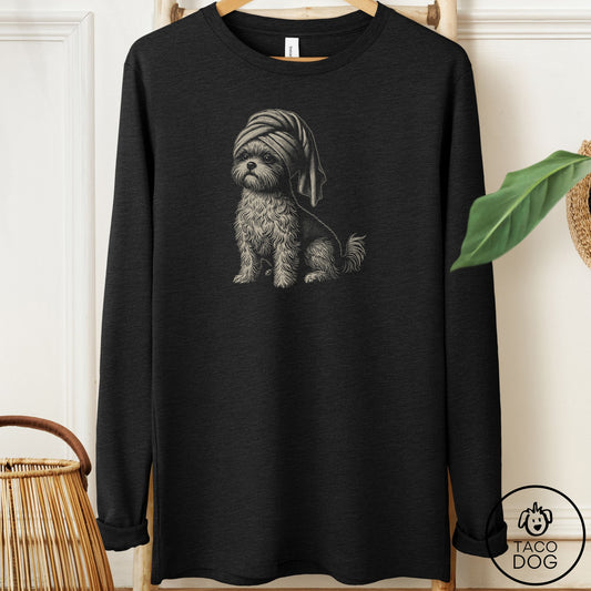 Shih Tzu Spa Long Sleeve Tee Black Heather Taco-Dog
