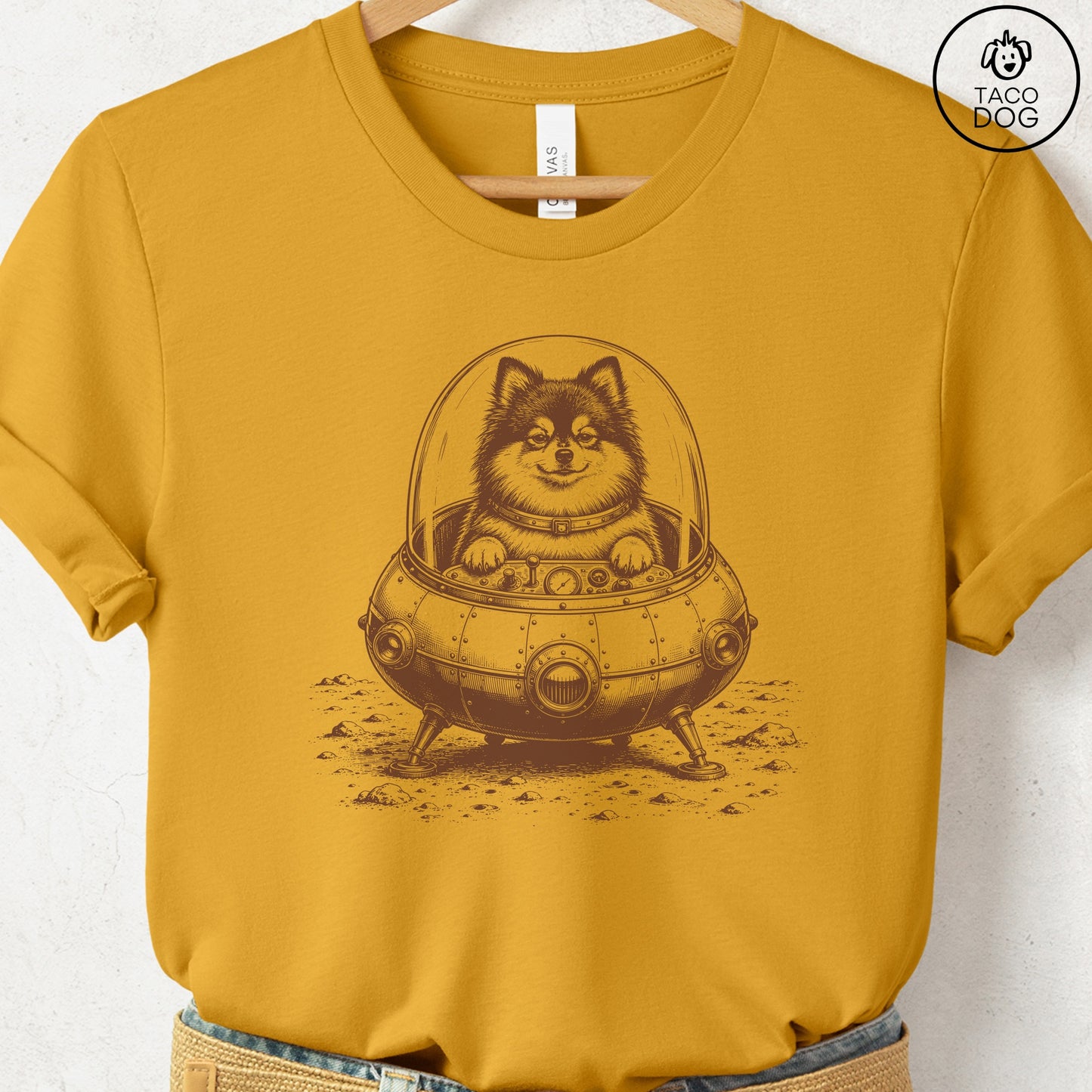 Pomeranian Space T-Shirt Mustard Taco-Dog