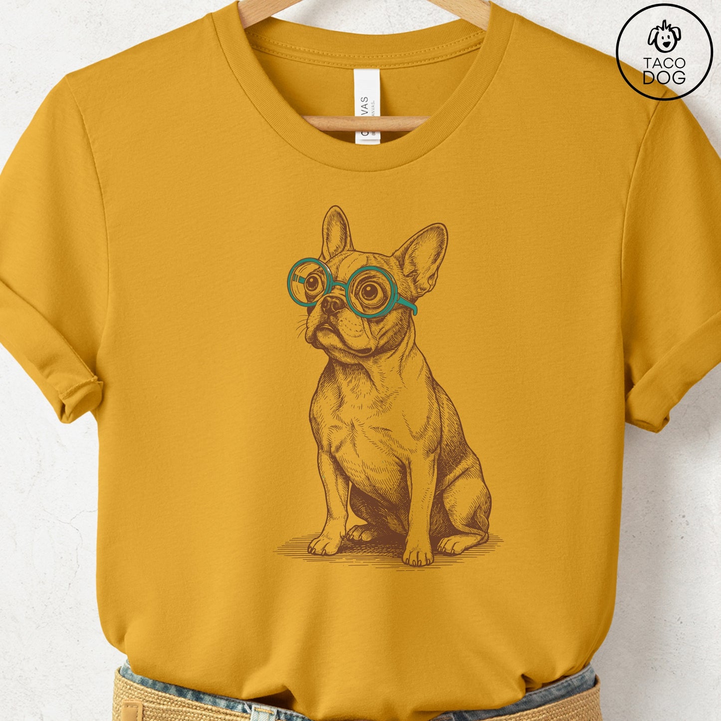 French Bulldog Frenchie Spectacles T-Shirt Mustard S Taco-Dog