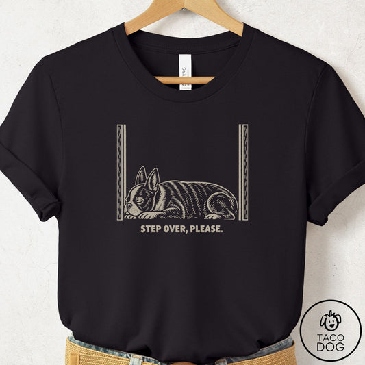 Boston Terrier Step Over Please T-Shirt Black Taco-Dog