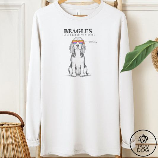 Beagle Sunglasses Field Guide Long Sleeve Tee White Taco-Dog