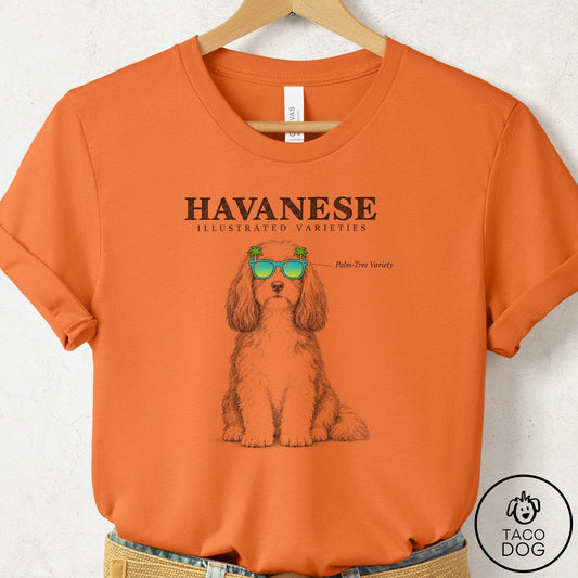 Havanese Sunglasses Field Guide T-Shirt Burnt Orange Taco-Dog