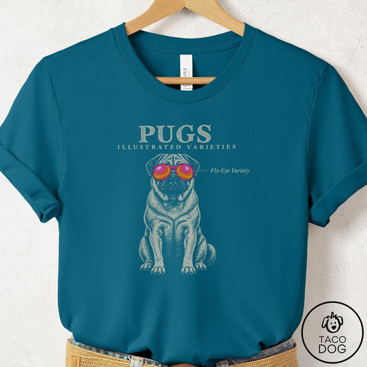 Pug Sunglasses Field Guide T-Shirt Deep Teal Taco-Dog