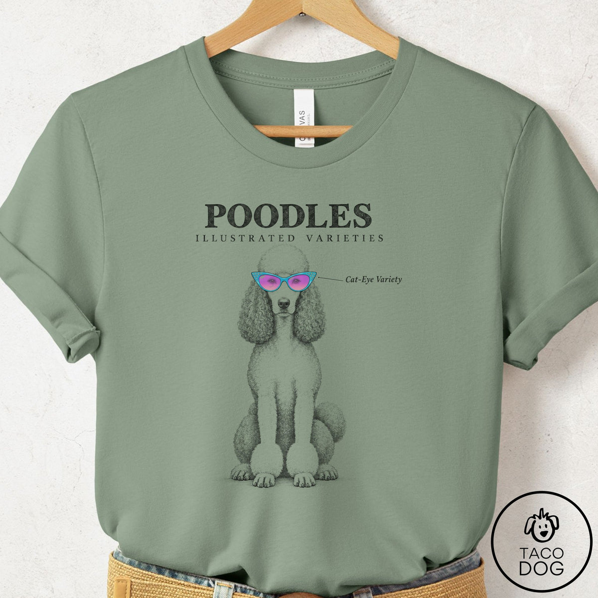 Poodle Sunglasses Field Guide T-Shirt Sage Taco-Dog