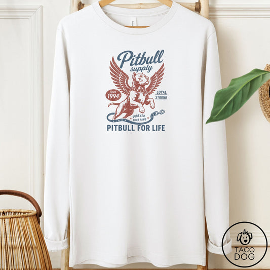 Pitbull Supply Long Sleeve Tee White Taco-Dog