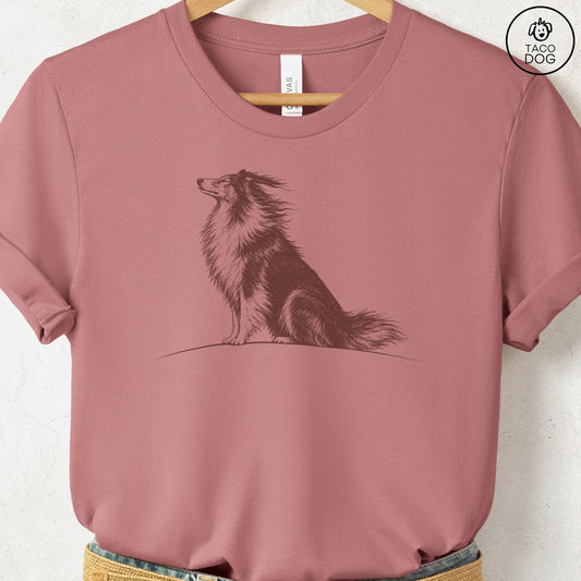 Rough Collie Tail Wind T-Shirt Heather Mauve Taco-Dog