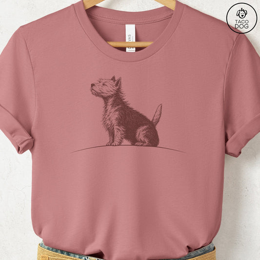 Westie Tail Wind T-Shirt Heather Mauve Taco-Dog